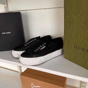 Superga Black and White Platform Shoes